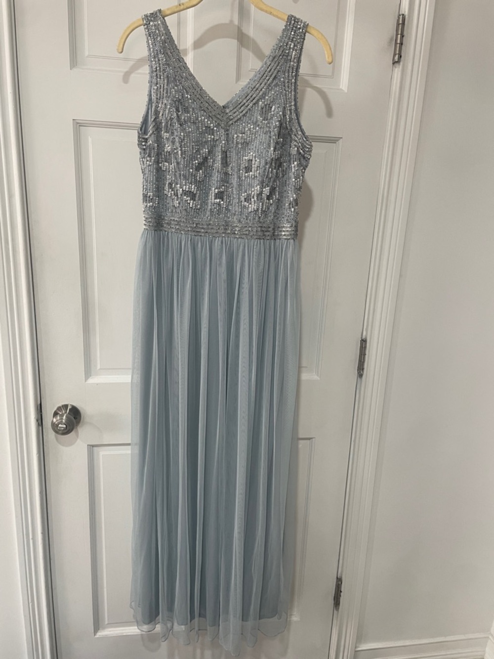 Patra Light Blue Sequin Evening Dress